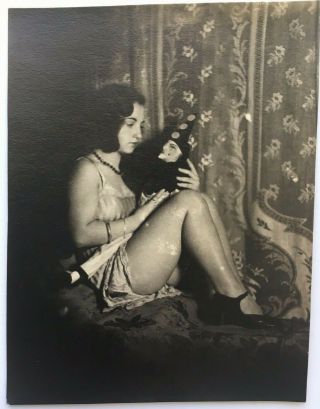 Antique 1920s Art Deco Risque Flapper Girl Slip Stockings Clown Doll Photograph