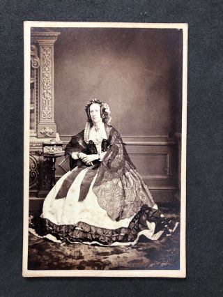 Victorian Carte De Visite Cdv: Lady: Music Sewing Box Lace Shawl: Smallcombe