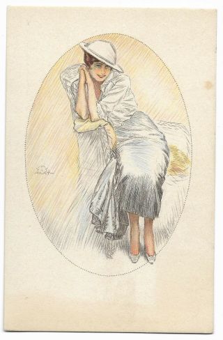 A/s Terzi 187 - 2 Lady With Hat Sitting On Chair A0119