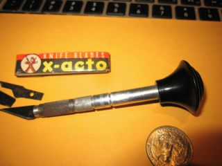 VINTAGE GOOD QUALITY RAZOR KNIFE CRAFT KNIFE W/ X - ACTO BLADES GOOD COND. 3