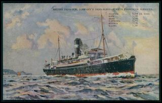 British India Steam Navigation Company Line Ship Burma Old 1910s Postcard Cc