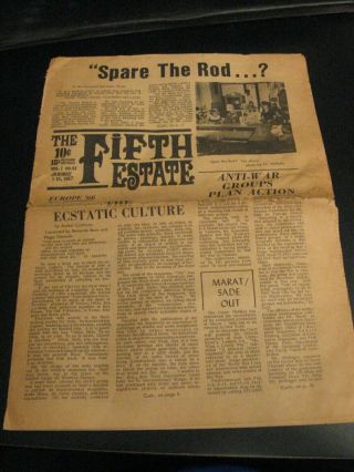 The Fifth Estate,  Detroit Underground Newspaper Jan 1967 Counterculture/hippy,