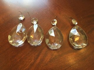 4 Large Antique Vtg Teardrop Crystal Glass Prisms Chandelier 3 3/8 " Drop