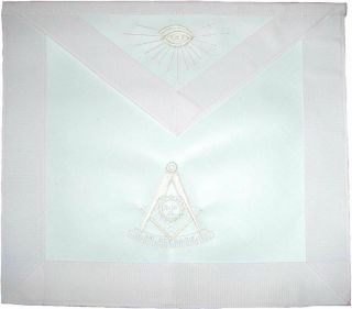 Masonic Past Master Apron All White Hand Embroidered - - 3045