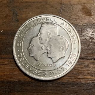 Vintage Apollo 8 Commemorative Medallion W/ Metal Carried To The Moon Medal Nasa