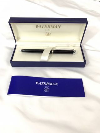Waterman Harmonie Ball Point Pen Black Lacquer Chrome Trim W/ Box & Booklet Euc