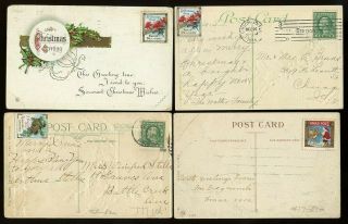 36 Postcards W Christmas Seals / Stickers / Cinderellas Approx.  1909 - 1920 