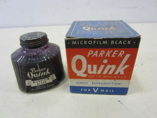 Vintage Parker Quink Microfilm Black Ink In Orig.  Box - Partial Bottle