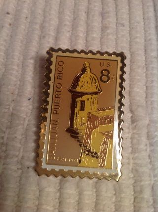 Vintage Postage Stamp Pin Usps Puerto Rico 8 Cent