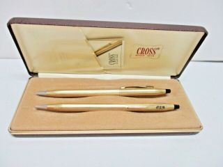 Vintage Cross Pen And Pencil Set With Box 10k Gold Plated Usa