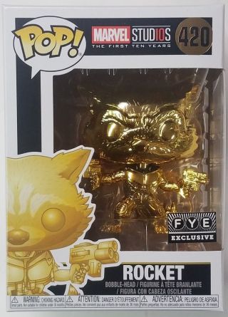 Funko Pop Exclusive Gold Chrome Rocket 420 Guardians Of The Galaxy Figure