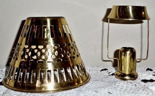 Vintage Brass Follower / Holder With Reticulated Shade For Candle Lamp Nos