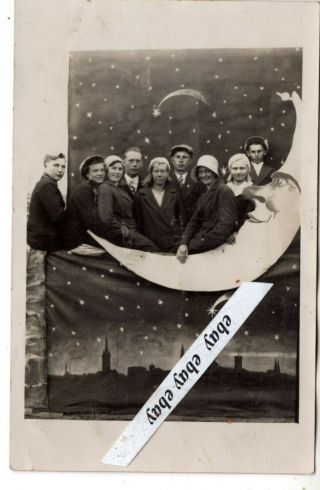 1920 - S Ladies & Young Men On The Moon.  Antique Studio Photo,  European