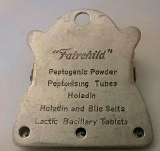 Antique Aluminum Advertising Metal Paper Clip,  Fairchild NY Pepsine Medicine 3
