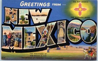Mexico Large Letter Postcard " The Sunshine State " W/ Coronado / Linen C1940s