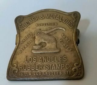 Antique Brass Advertising Metal Paper Clip,  Los Angeles Rubber Stamp Co.