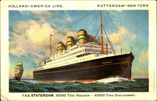 Tss Statendam Holland America Line Steamship Rotterdam York Sailing Ship