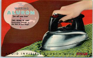 Vintage Linen Advertising Postcard Waring Aluron Steam Iron C1940s