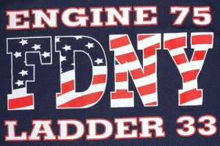 Fdny Nyc Fire Department York City T - Shirt Sz L Engine 75 Tl 33 Bronx