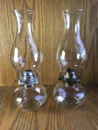 Vintage Set/2 Clear Glass Hobnail Lamplight Farms Oil/kerosene Lamps