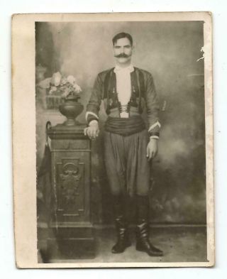 Greece Crete Candia Candie Cretan Man In Traditional Costume Old Studio Photo