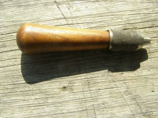 Vintage Wood Handle 5 - 3/4 " Long Hand Held Drill Bit Pin Vise Hand Tool