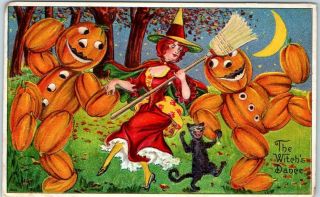 1910 Julius Bien Halloween Postcard " The Witch 