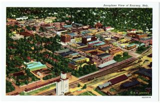 Vintage 1950s Postcard Aerial View Of Kearney Nebraska Downtown