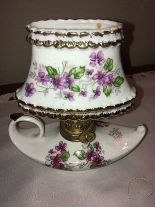 Vintage Japan Miniature Porcelain Purple Flower Oil Lamp