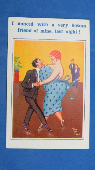 Risque Comic Postcard 1930s Big Boobs Bosom Friend Bbw Large Lady Dance Dancing