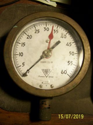 Vintage 5 " Brass & Cast Iron Kunkle 60 Lb Pressure Gauge / Steampunk