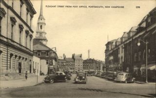 Pleasant Street From Post Office Portsmouth Nh Hampshire 1940s Cars