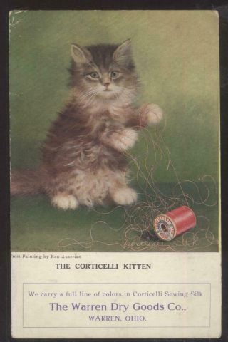 Postcard Warren Ohio/oh Dry Goods Co Corticelli Thread Promo Ad 1910 