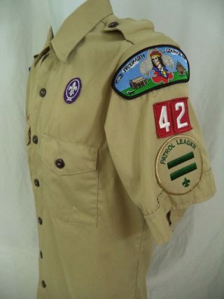 Vintage Boy Scouts Of America Men ' s Patrol Leader Uniform Shirt Small w/ Patches 3