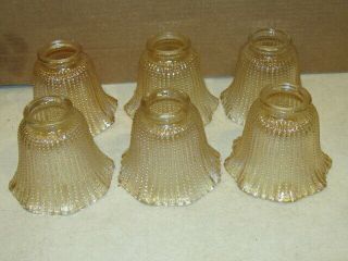 Vintage Set Of 6 Ribbed Carnival Iridescent Glass Chandelire Shades Vfc