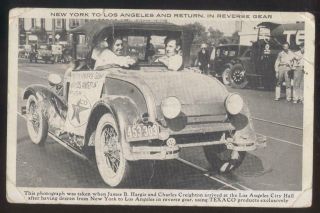 Postcard Los Angeles Ca/new York Ny Endurance Backward Drive By Texaco 1920 