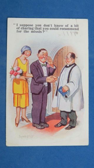Vintage Donald Mcgill Comic Postcard 1929 Vicar Church Wedding Theme 6838