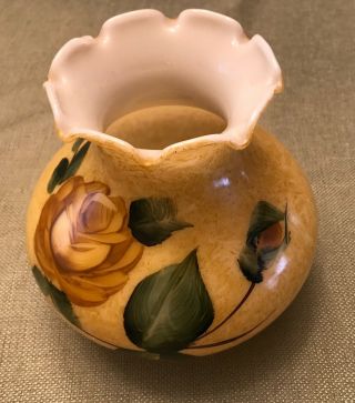 Hand - Painted Milk Glass Hurricane Lamp Shade - Gold/yellow With Rose/leaves