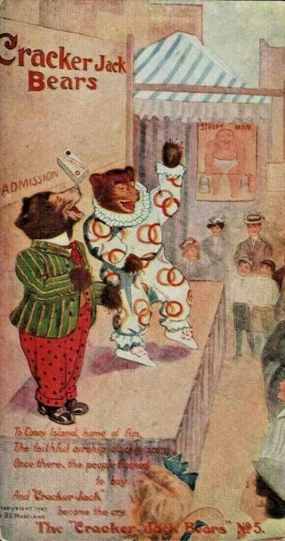 Antique Postcard The Cracker Jack Bears No.  5 Coney Island 1907 Moreland Unpost