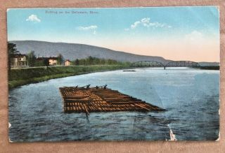 Vintage Postcard - Log Raft On The Delaware River,  Near Hancock,  Ny 1912