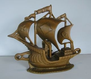 Heavy Vintage Cast Iron Gold Painted Ship Lamp Boat Pirate Night Light