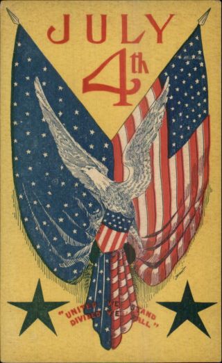 4th Fourth Of July Eagle & American Flags Bower C1910 Postcard