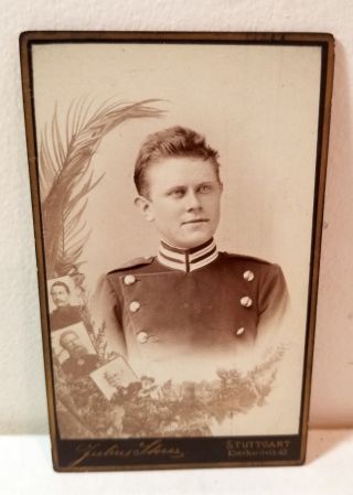 1890s Army,  Military Cadet,  Stuttgart,  Germany; Small Cabinet Card Photo,  Old