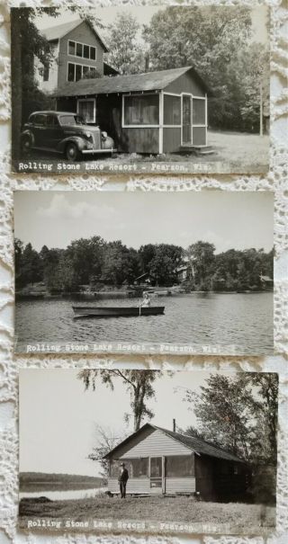 Vintage 8 Real Photo Postcards Rolling Stone Resort Pearson Ainsworth Wisconsin