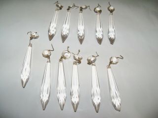 11 Antique Crystal Glass Tear Drop Prisms Icicle Spear For Chandeliers 3 3/4 "