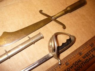 2 Vintage Miniature Letter Openers 1 Army Sword & Scabbard 1 Scimitar Blade 2