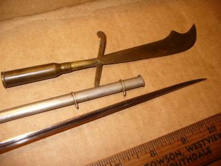 2 Vintage Miniature Letter Openers 1 Army Sword & Scabbard 1 Scimitar Blade 3