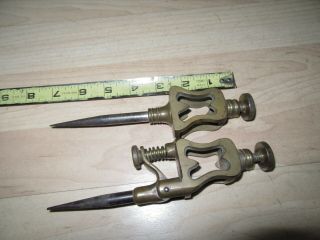 Vintage Wood Lay Out Tools Large Brass & Steel Trammel Points 7  Long