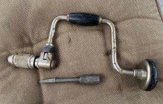 Vintage Bell System Brace Usa Stanley? W/ 5/16 Square Plug Bit Hand Drill
