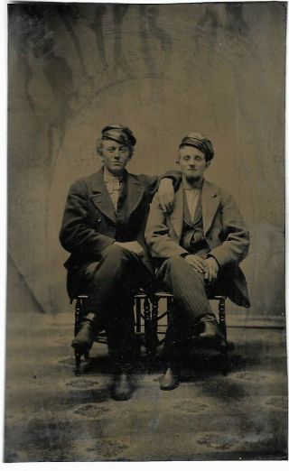 Tintype Photograph Showing Two Men Legs Crossed Hand On Shoulder Gay Interest